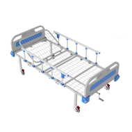 Кровать медицинская функциональная КФ-2-МП-БП-ОП-К125 с пластиковыми изголовьями, ограждениями и колесами 125 мм