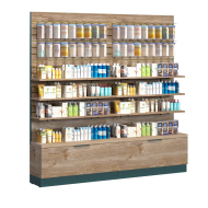 Фото Пристенный стеллаж с экспопанелью и ящиком