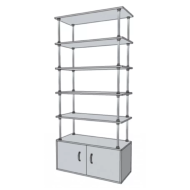 Стеллаж из хромированной трубы и нижней тумбой из ДСП