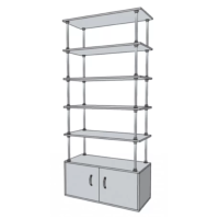 Стеллаж из хромированной трубы и нижней тумбой из ДСП