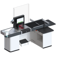 Кассовый бокс EVO SELINE 900х2300х600 мм с движимым транспортером, узким накопителем и широкой рабочей тумбой