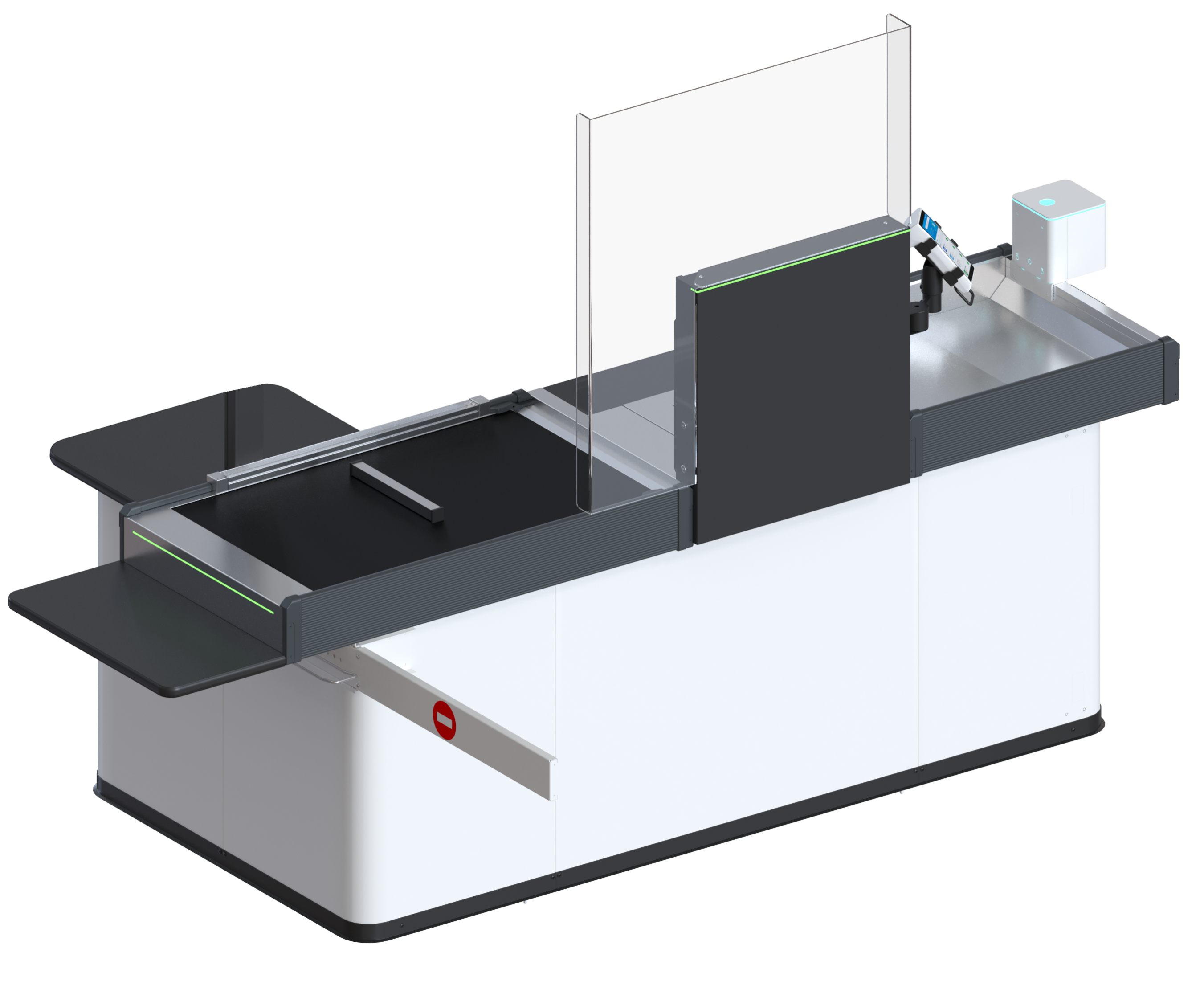 Кассовый бокс EVO SELINE 900х2300х600 мм с движимым транспортером, узким накопителем и широкой рабочей тумбой фото 15