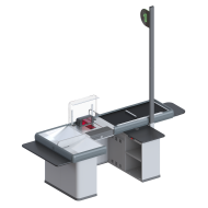 Касовий бокс Magellan Modular 900х2300х1150 мм з рухомим транспортером, широким накопичувачем та широкою тумбою касира