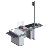 Кассовый бокс Magellan Modular 900х2700х1150 мм с движимым транспортером, широким накопителем и узкой тумбой кассира