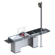 Касовий бокс Magellan Modular 900х2700х600 мм з рухомим транспортером, вузьким накопичувачем та вузькою тумбою касира