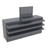 Прикассовая зона металлическая с металлическими навесными полками и крючками