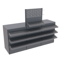 Прикассовая зона металлическая с металлическими навесными полками и крючками