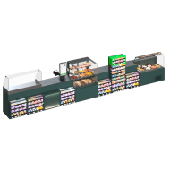 Кассовый бокс PULSAR (тип 5) 1500х7885х800 мм из ДСП с металлическими полками, кассой ROTO, технологическими модулями