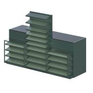 Кассовый бокс PULSAR (тип 1) 1500х2085х800 мм из ДСП и металлическими приставными полками