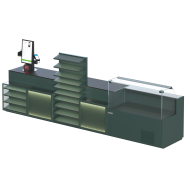 Кассовый бокс PULSAR (тип 4) 1500х4030х800 мм из ДСП с металлическими полками, кассой самообслуживания ROTO