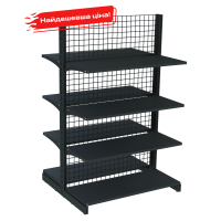 Акционный торговый стеллаж островной 1473х1000х800 мм на 8 полок с сетчатой стенкой RAL7016