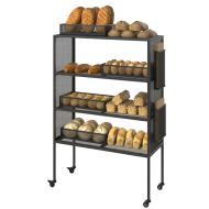 Стеллаж для хлеба металлический VOLOKNO-Vozyk-Extra 1430х1000х420 мм на колесиках с полками и с сетчатыми накладными корзинами