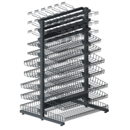 Прикассовый стеллаж двухсторонний металлический с многоуровневыми сетчатыми полками