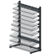 Прикассовый стеллаж торцевой металлический с многоуровневыми сетчатыми полками
