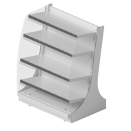 Стеллаж на торец транспортера с акриловыми боковинами и 4 полками