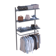 Стеллаж настенный металлический для одежды Тип 4 2134х1000х300 мм с металлической полкой цвет RAL 9001 (кремовый)