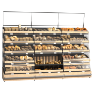 Хлебный стеллаж металлический тройной 3040х2370х820 мм с деревянными полками и отдельными отсеками