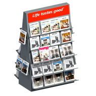 Стенд для книг металлический с многоуровневыми полками и полками на торцах