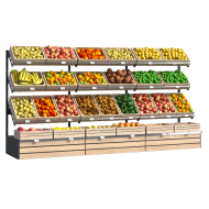 Овощной стеллаж металлический 1655х3790х915 мм тройной с многоуровневыми полками