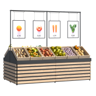 Овощной стеллаж  металлический 1150х2600х1400 мм с подиумом и рамой для рекламной продукции