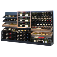 Стеллаж под алкоголь металлический 2100х3530х600 мм удлиненный с разнообразными полками и отделениями